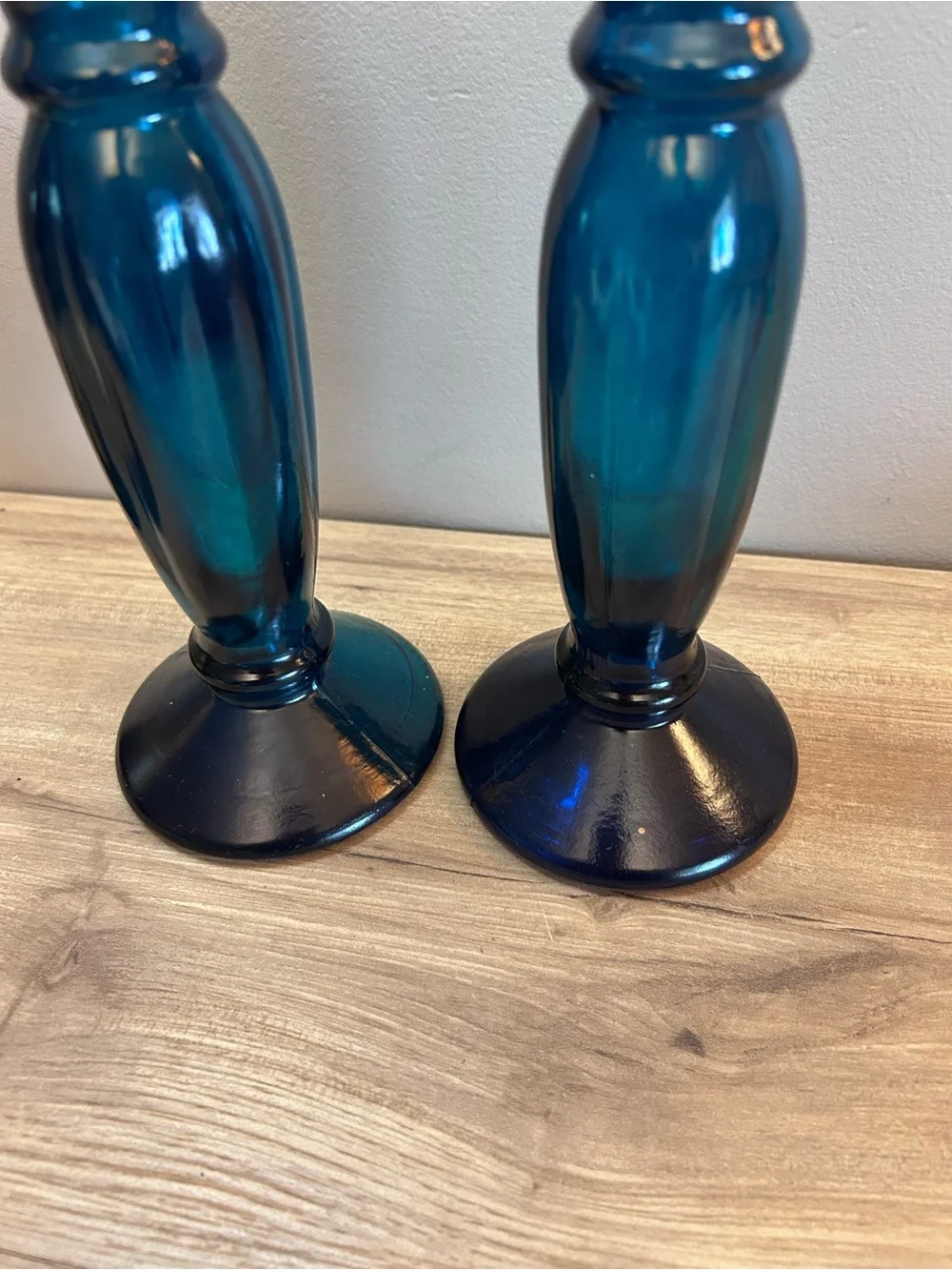 Vintage Teal Blue Glass Candlesticks - Pair or vase